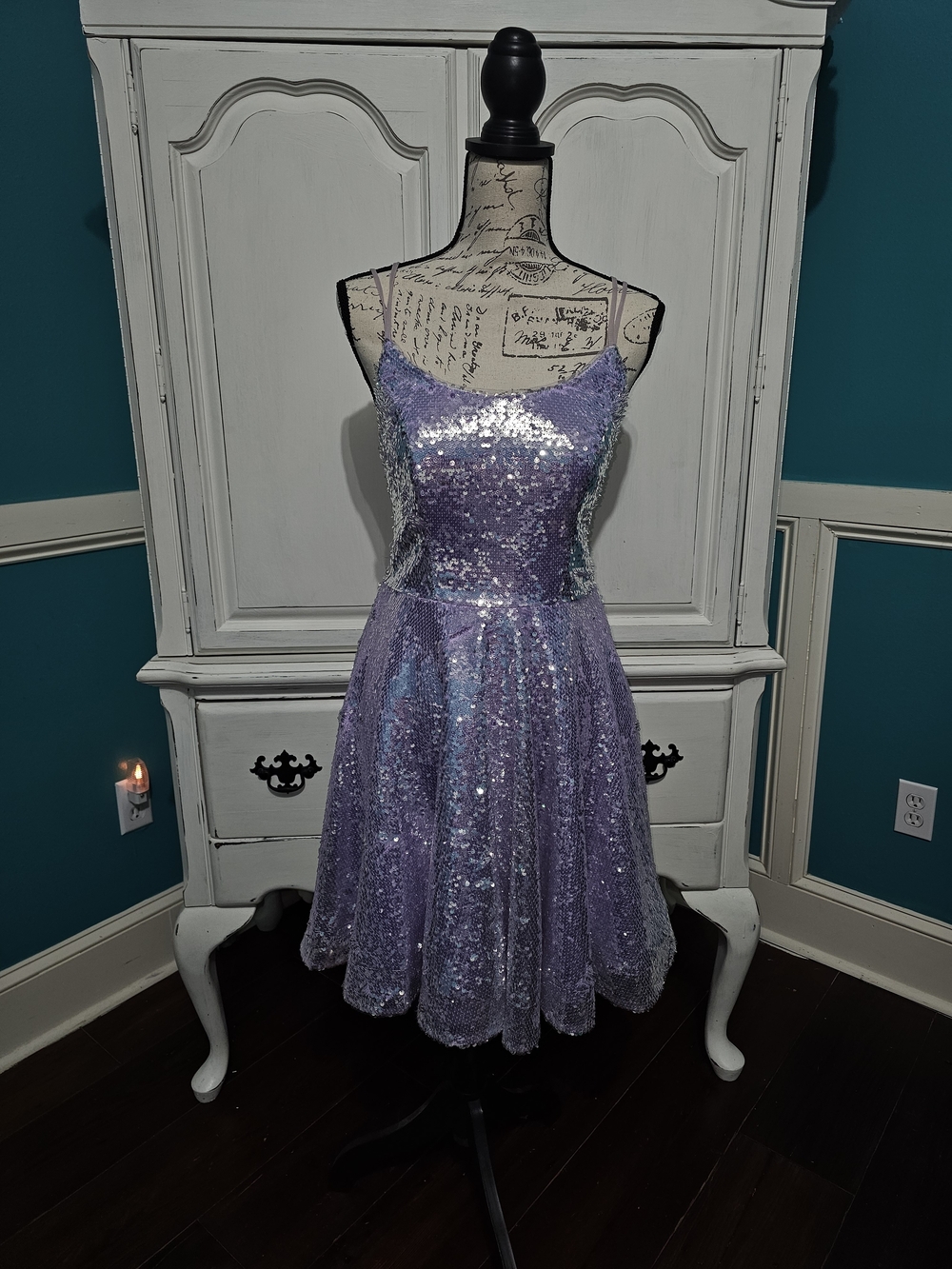 Sequin Spaghetti-Strap Lilac Prom Dress